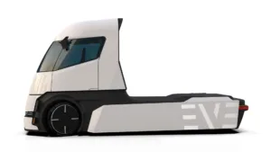 Seitliches Rendering des cool designten e-Truck in Keyshot.