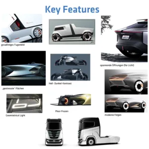 Key Feature Collage und Brainstorming zum Thema LKW Design.