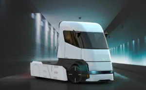 Seitliches Rendering des cool designten e-Truck in Keyshot.